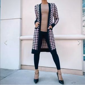 Express Houndstooth Shimmer Duster Cardigan Sweater